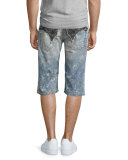 Faded Slim-Fit Denim Shorts, Light Blue