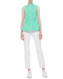 Sleeveless Drawstring-Waist Blouse, Spearmint