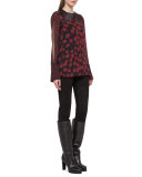 Embellished-Collar Cheetah-Print Blouse, Mangosteen/Black