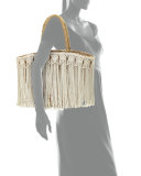 Fes Macrame Fringe Beach Tote Bag, Ivory