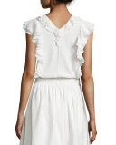 Condesa Double-Ruffle Sleeveless Top, White
