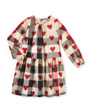 Philippa Long-Sleeve Smocked Heart & Check Dress, Parade Red, Size 4-14