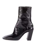 Patent Square-Toe Block-Heel Bootie, Noir