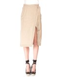 Trapunto-Stitched Linen Wrap Skirt, Burlap