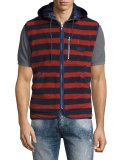 Sherpa Striped Vest w/Hood, Indigo