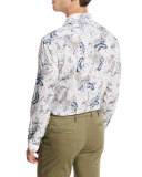 Floral-Print Oxford Sport Shirt, White