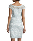 Filigree Embroidered Lace Cocktail Dress, Mint