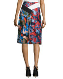 Pleated Printed A-Line Skirt, Cornflower Blue