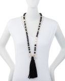 Long Black Agate Tassel Necklace