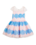 Cap-Sleeve Textured Tulle Fit & Flare Dress, Pink/Blue, Size 2-6X