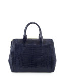 Large Modern Double-Zip Crocodile Tote Bag, Navy Matte