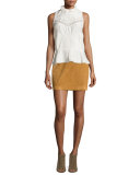 Belted Suede Wrap Skirt, Sand