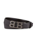 Mirror B Reversible Leather Belt, Black