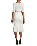 Lace-Up Knit Midi Dress, Ivory