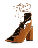 Babies Suede Lace-Up 90mm Sandal, Tan