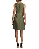 Betsy Check-Matelasse Full-Skirt Dress, Olive