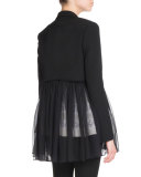 Pleated-Chiffon One-Button Jacket, Black
