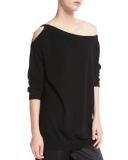 Off-the-Shoulder Cashmere Cutout Tunic, Black
