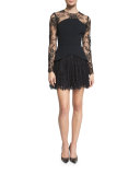 Long-Sleeve Lace Illusion Cocktail Dress, Black