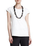 Cap-Sleeve Stretch Crepe Tunic, Petite