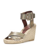 Stefania Snake-Embossed Espadrille Wedge Sandal, Natural