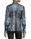 Brielle Metallic Tie-Neck Blouse, Polar Nightshade