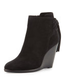Cece Suede Tassel Wedge Bootie, Black