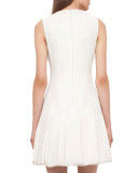 Keyhole-Neck Pleated Sleeveless Dress, Moonstone