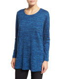 Brushed Knit Long-Sleeve Tunic, Blue Lagoon