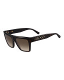Side-Studs Flat-Top Plastic Sunglasses