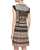 Paneled Geometric-Print Fringe-Trimmed Dress
