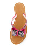 icarda glitter bow flat thong sandal, pink multi