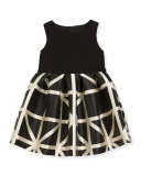 Sleeveless Ponte & Jacquard Combo Dress, Black/White, Size 2T-6