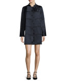 Sleeveless Windowpane Shift Dress, Midnight/Black