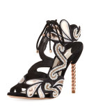 Selina Beaded Ankle-Tie Sandal, Black/Gold