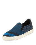 Copford Canvas Check & Leather Slip-On Sneaker, Blue/Black