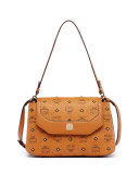Gold Visetos Small Satchel Bag, Cognac