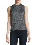 Hudson Heathered Mock-Neck Open-Back Top, Black/Gray