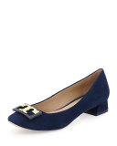 Annie Logo Suede 25mm Pump, Navy