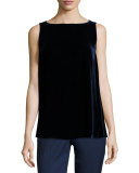Toni Sleeveless Velvet Combo Blouse, Galaxy Blue