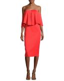Off-the-Shoulder Popover Sheath Dress, Red