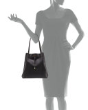 Block-T Leather Bucket Tote Bag, Black