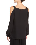 Lindy Lace-Trim Cold-Shoulder Silk Blouse
