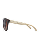 Check-Embossed Cat-Eye Sunglasses, Dark Tortoise