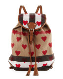 Chiltern Check Hearts Medium Canvas Backpack, Parade Red/Tan