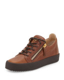 Men's Leather Low-Top Sneaker, Light Brown