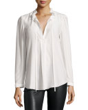 Janice Tie-Neck Silk Blouse, Ivory