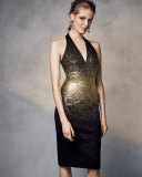 Ombre Foil Halter Cocktail Dress, Silver/Black
