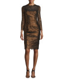 Bracelet-Sleeve Tiered Lace Dress, Copper
