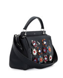 .COM Medium Floral Leather Satchel Bag, Black